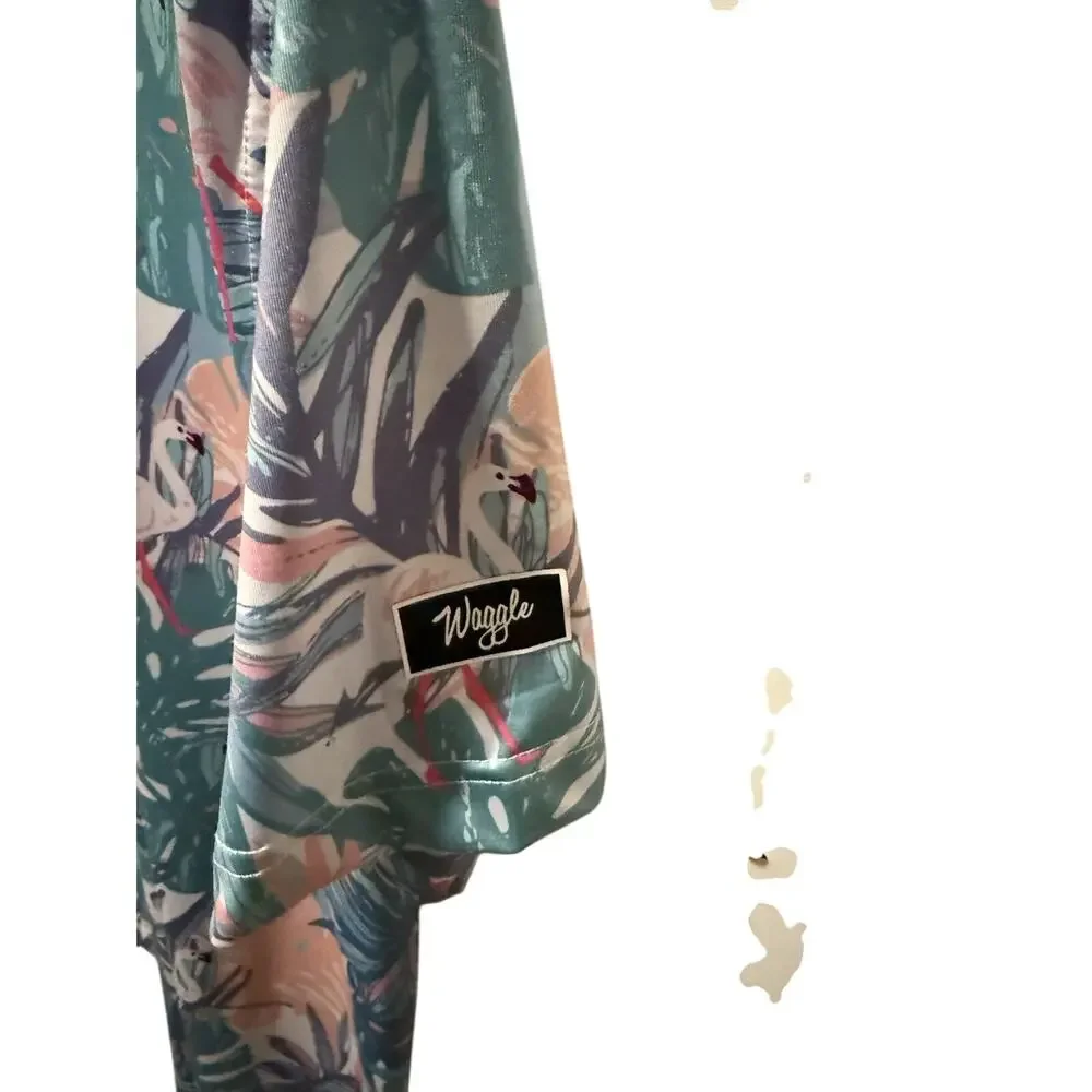 Waggle Men’s Golf Polo Shirt Fairway Flamingo Print Performance Stretch - Picture 3 of 4